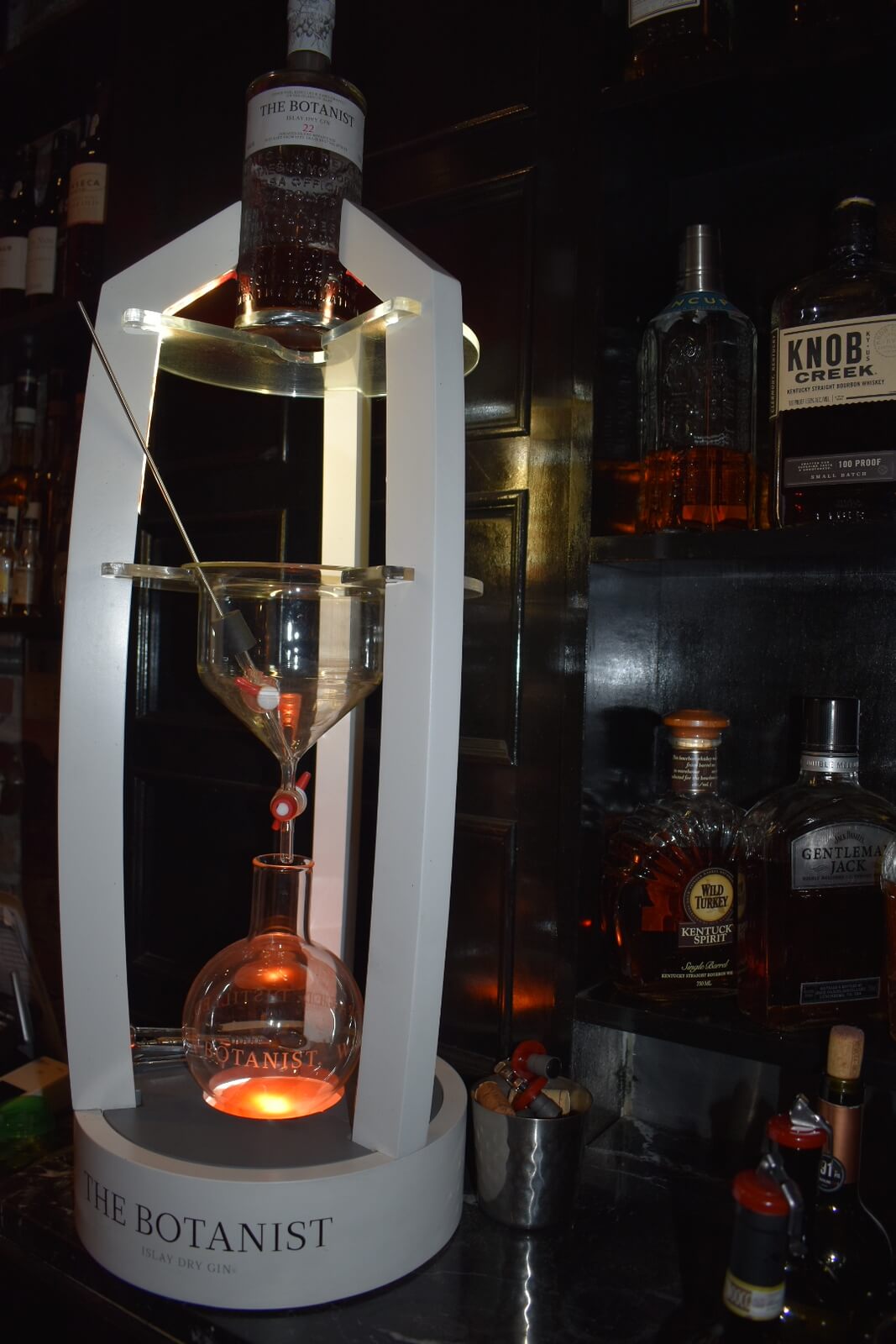 The Botanist Gin being poured through their unique display